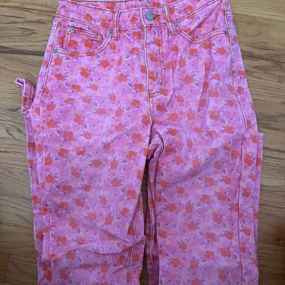 BDG Pink Floral High-Rise Flare Jeans